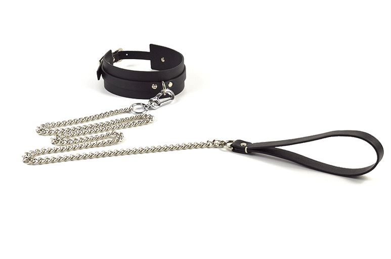 SM皮革頸圈+牽引繩套裝 - 黑色