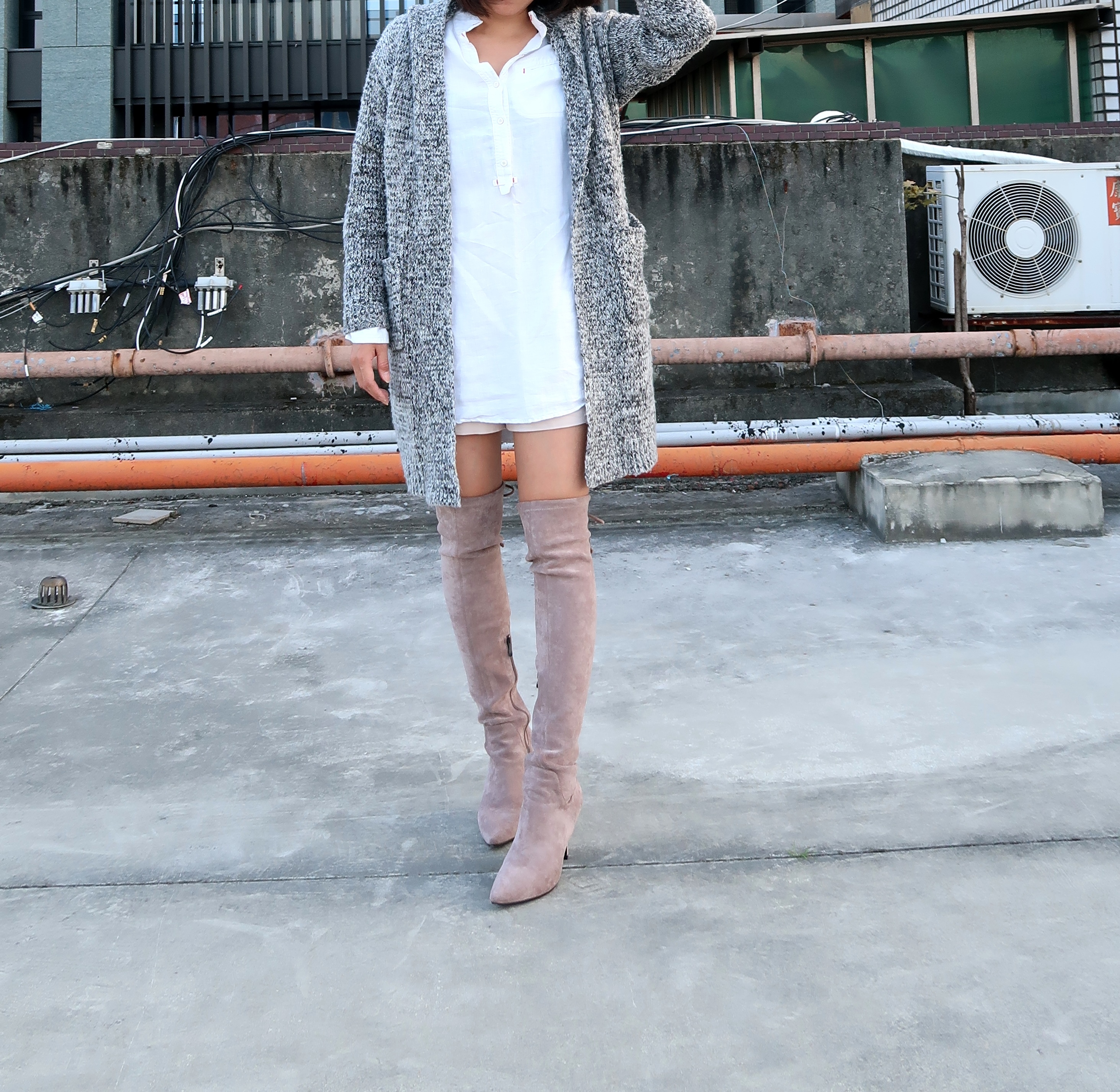 【我的長腿夢】不掉筒不滑落全彈力萊卡絨料拉鍊綁帶過膝靴膝上靴跟鞋