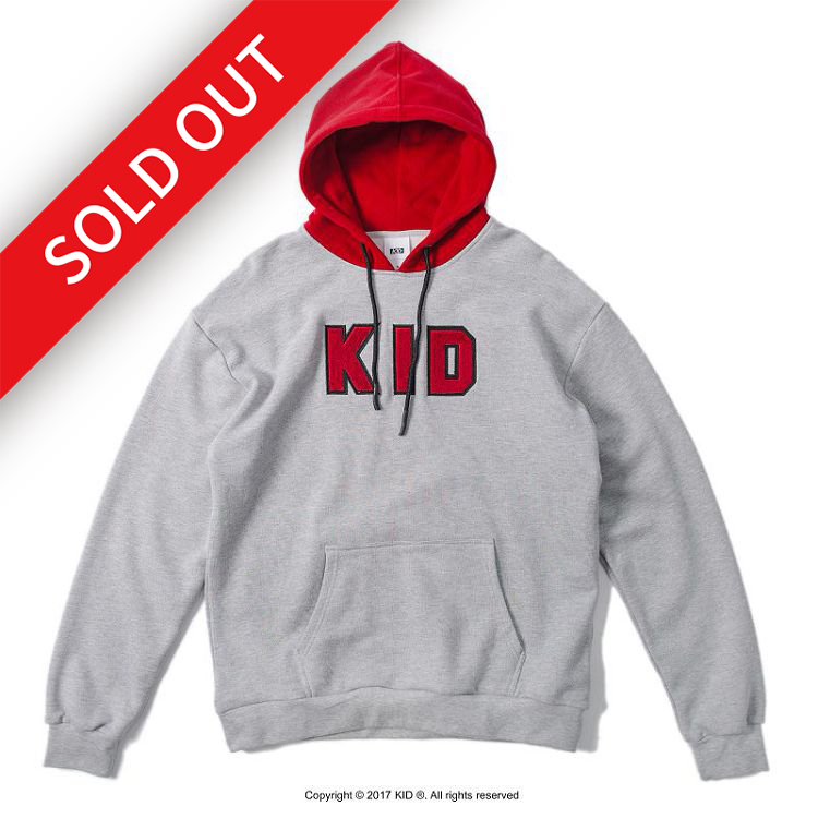 KID ® 毛巾刺繡拼接帽T 灰