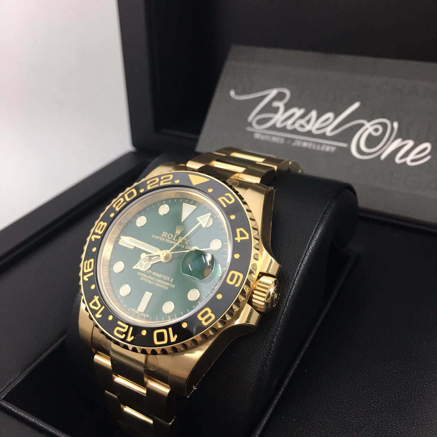 DISCONTINUED BRAND NEW ROLEX 116718LN 116718 OYSTER PERPETUAL GMT-MASTER II YELLOW OLD GREEN DIAL