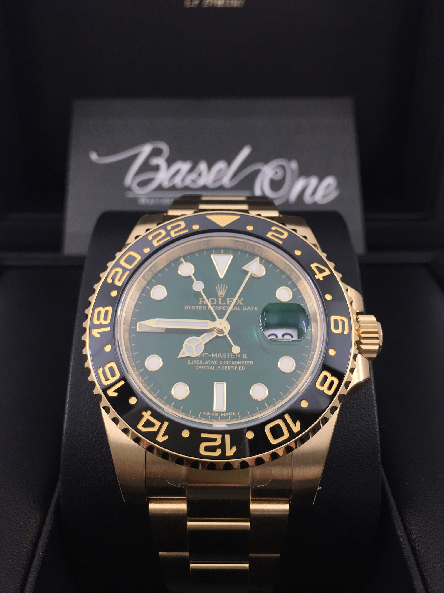 DISCONTINUED BRAND NEW ROLEX 116718LN 116718 OYSTER PERPETUAL GMT-MASTER II YELLOW OLD GREEN DIAL