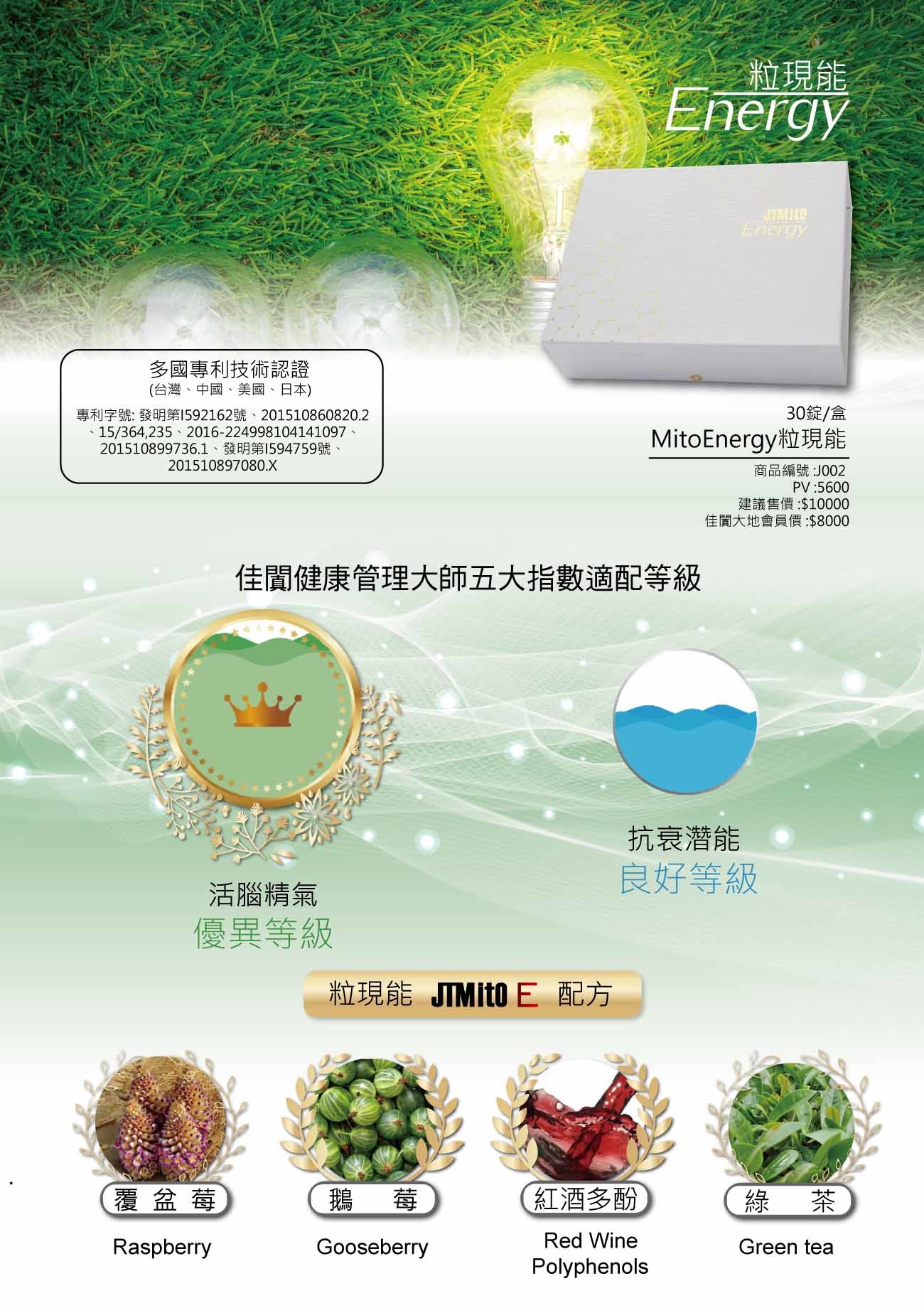 粒現能 MitoEnergy 粒線體  (佳闐大地)台灣