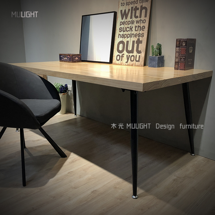 北歐簡約圓柱鐵腳實木桌|可訂製