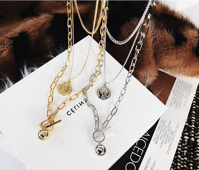 金屬球 多層次項鍊(金/銀)