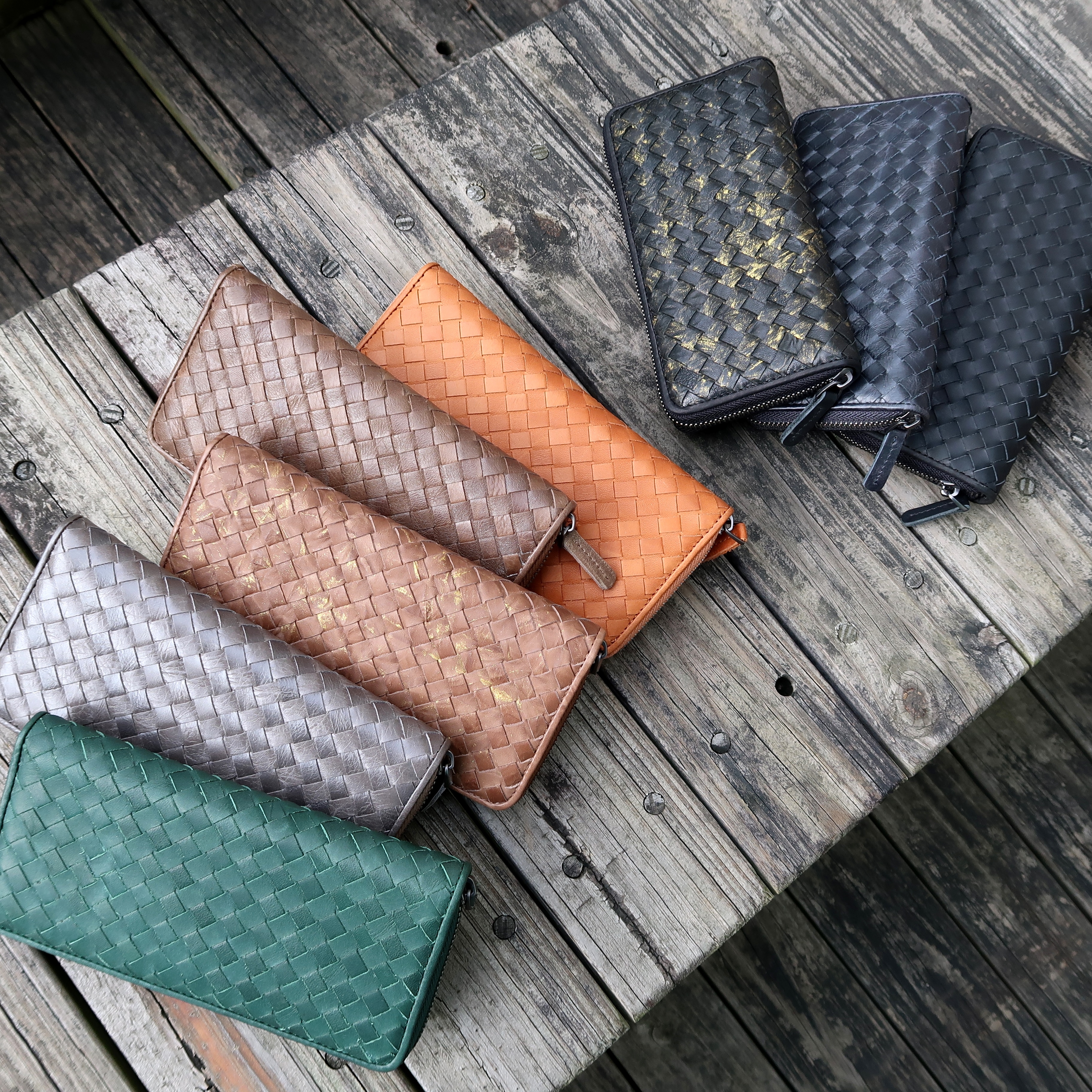 【編織真皮長夾】男女皆可用，強力五金內外全真皮長夾(牛皮、羊皮、植鞣、霧蠟、油蠟)