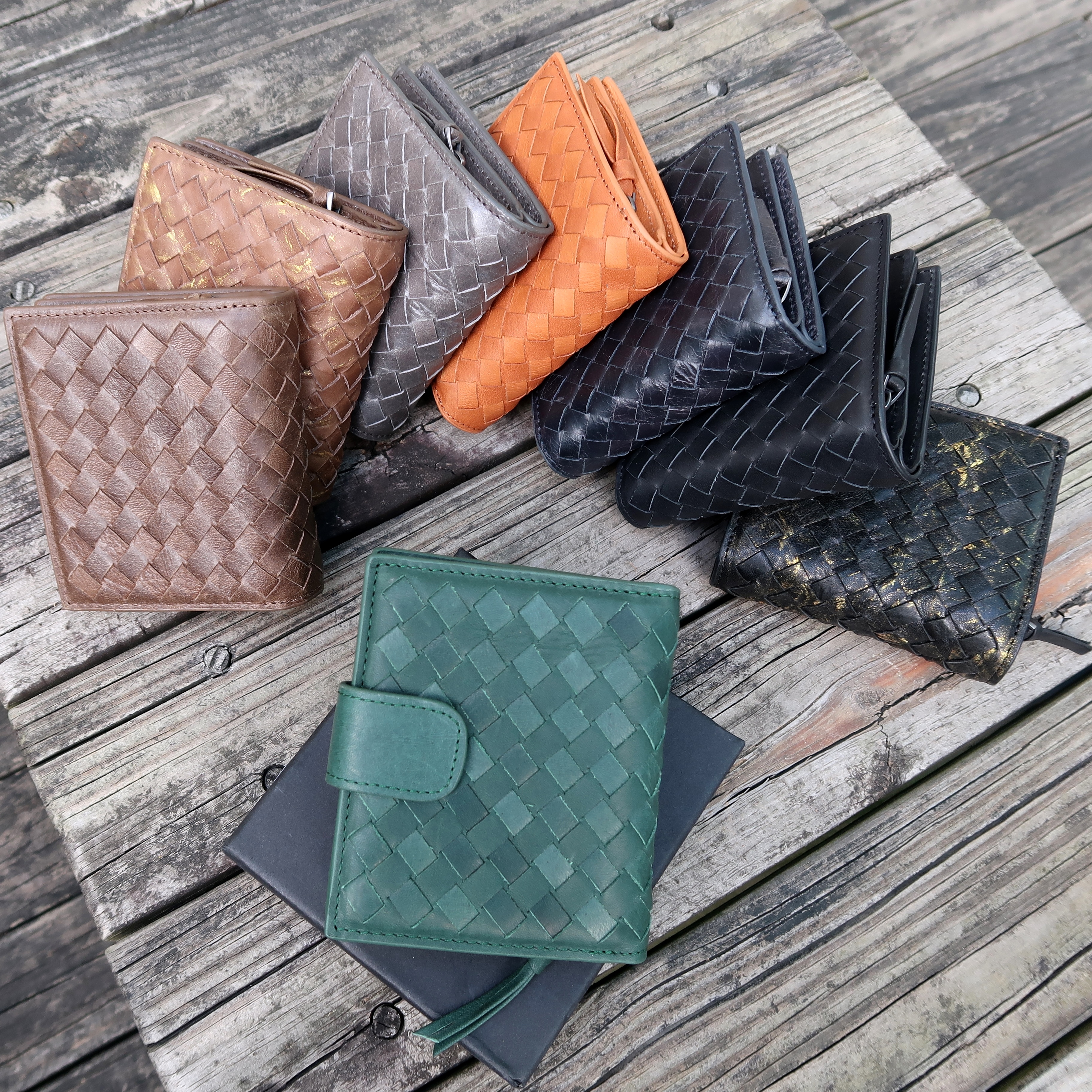 【編織真皮女用短夾】強力五金內外全真皮短夾(牛皮、羊皮、植鞣、霧蠟、油蠟)