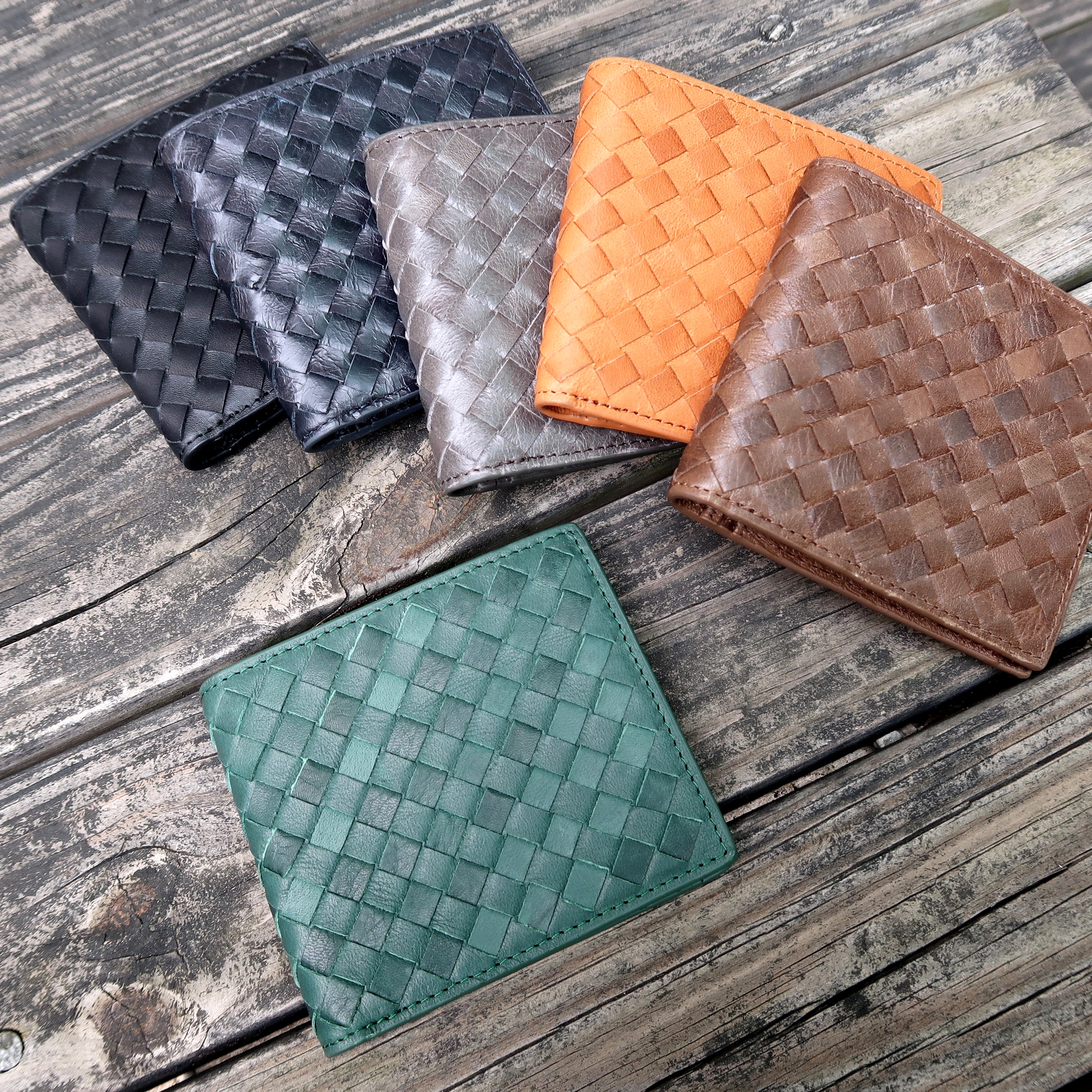 【編織真皮男用短夾】內外全真皮短夾(牛皮、羊皮、植鞣、霧蠟、油蠟)