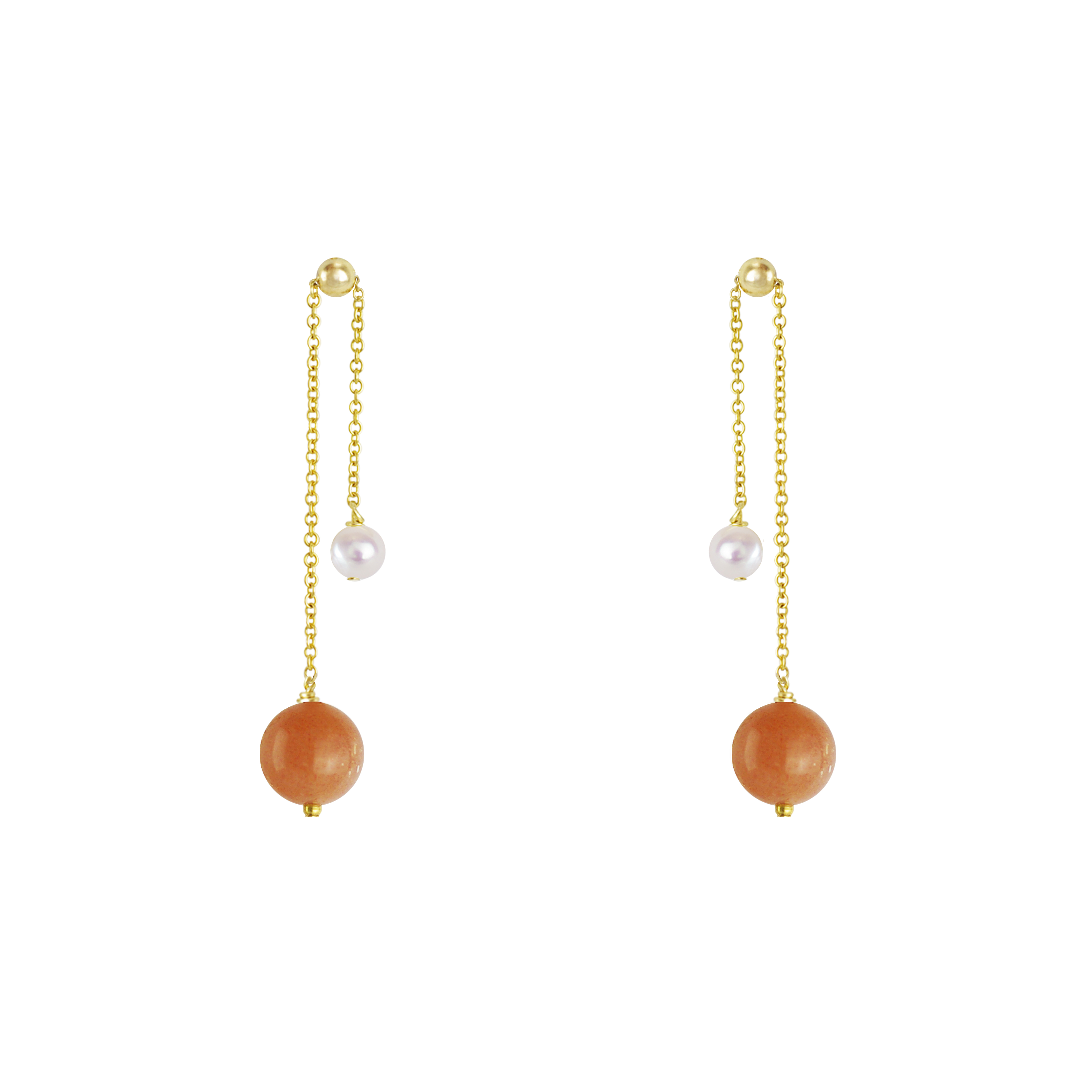 Pearl Bell｜垂墜太陽石珍珠耳環可調長度｜OLIVIA YAO JEWELLERY