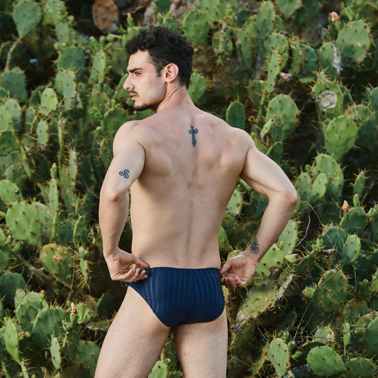 MAR-810331 大男競賽型泳褲 - 壓條(深藍) 細邊4.0cm