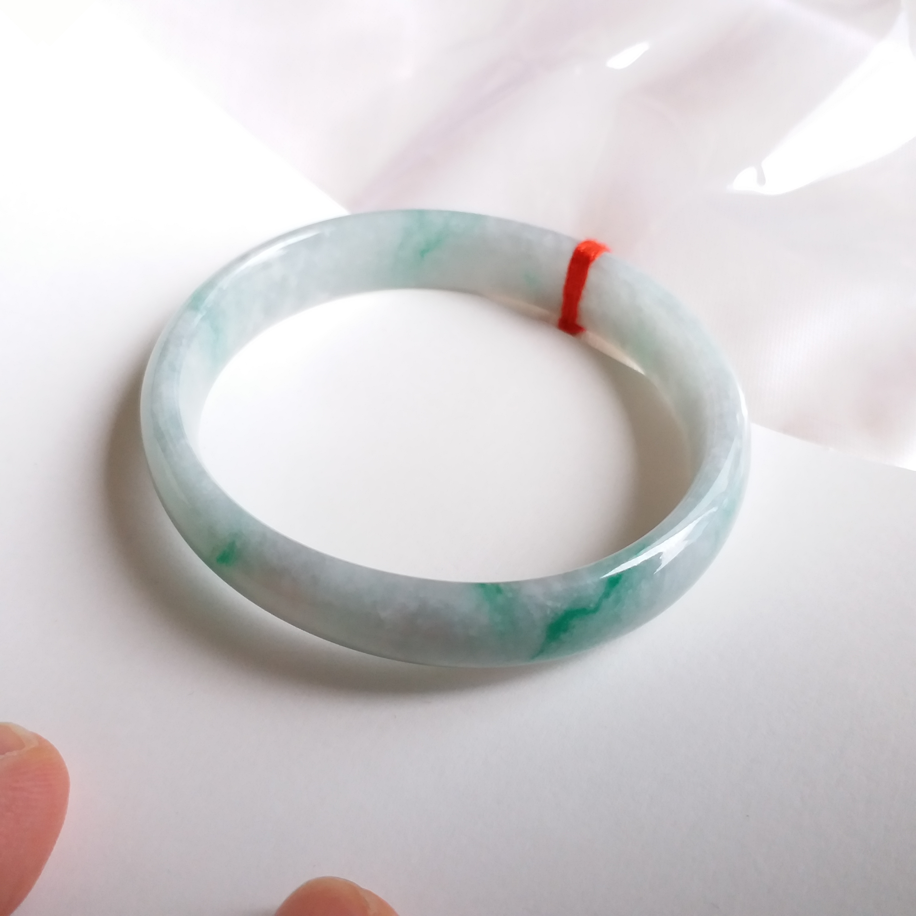 冰糯飄綠花貴妃玉鐲 50.4mm, 天然翡翠A玉, 緬甸玉, Jade, Jadeite