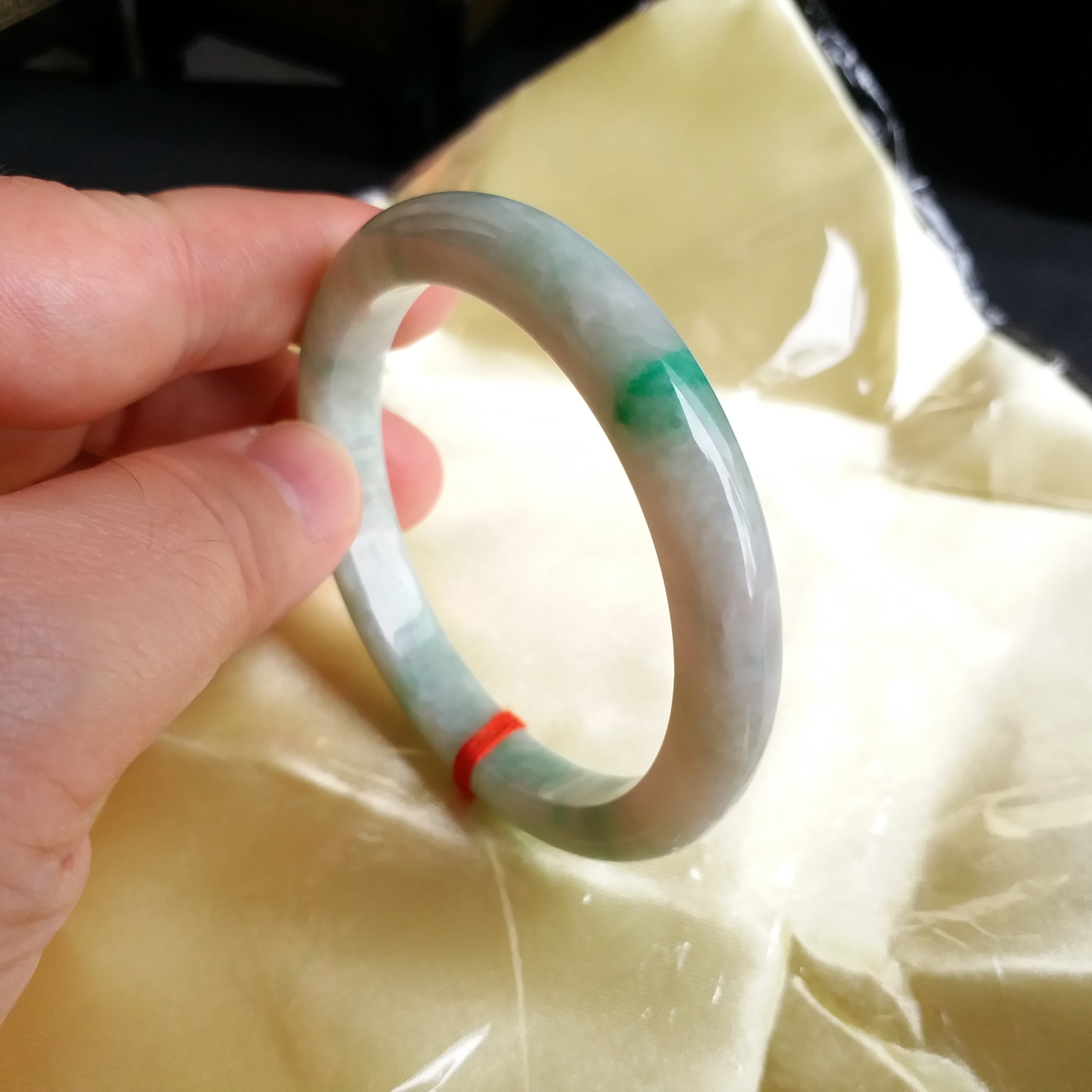 冰糯飄花幼條玉鐲 52.3mm, 天然翡翠A玉, 緬甸玉, Jade, Jadeite