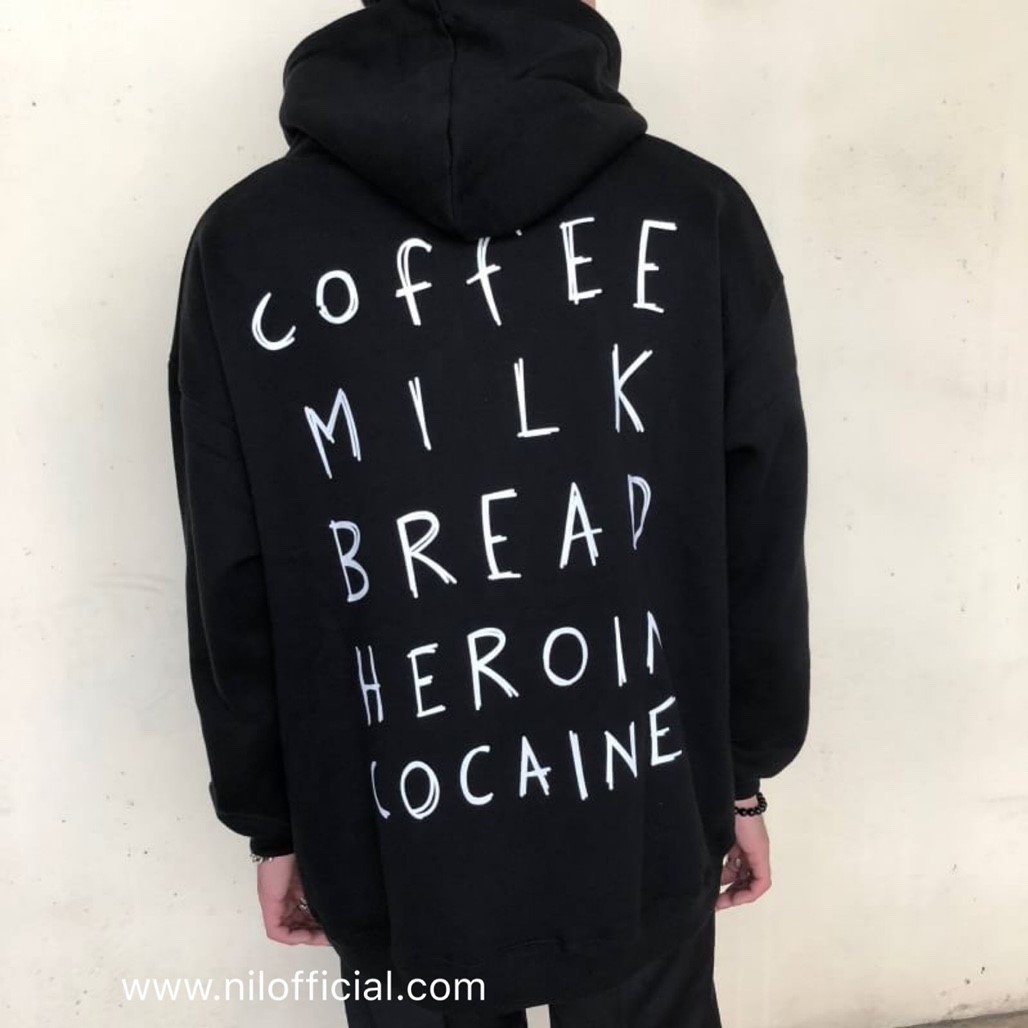 韓國 素描字體標語寬鬆連帽衛衣