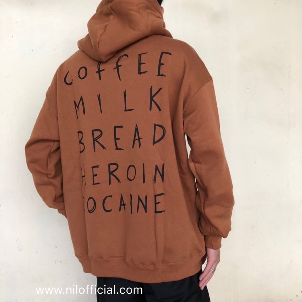 韓國 素描字體標語寬鬆連帽衛衣