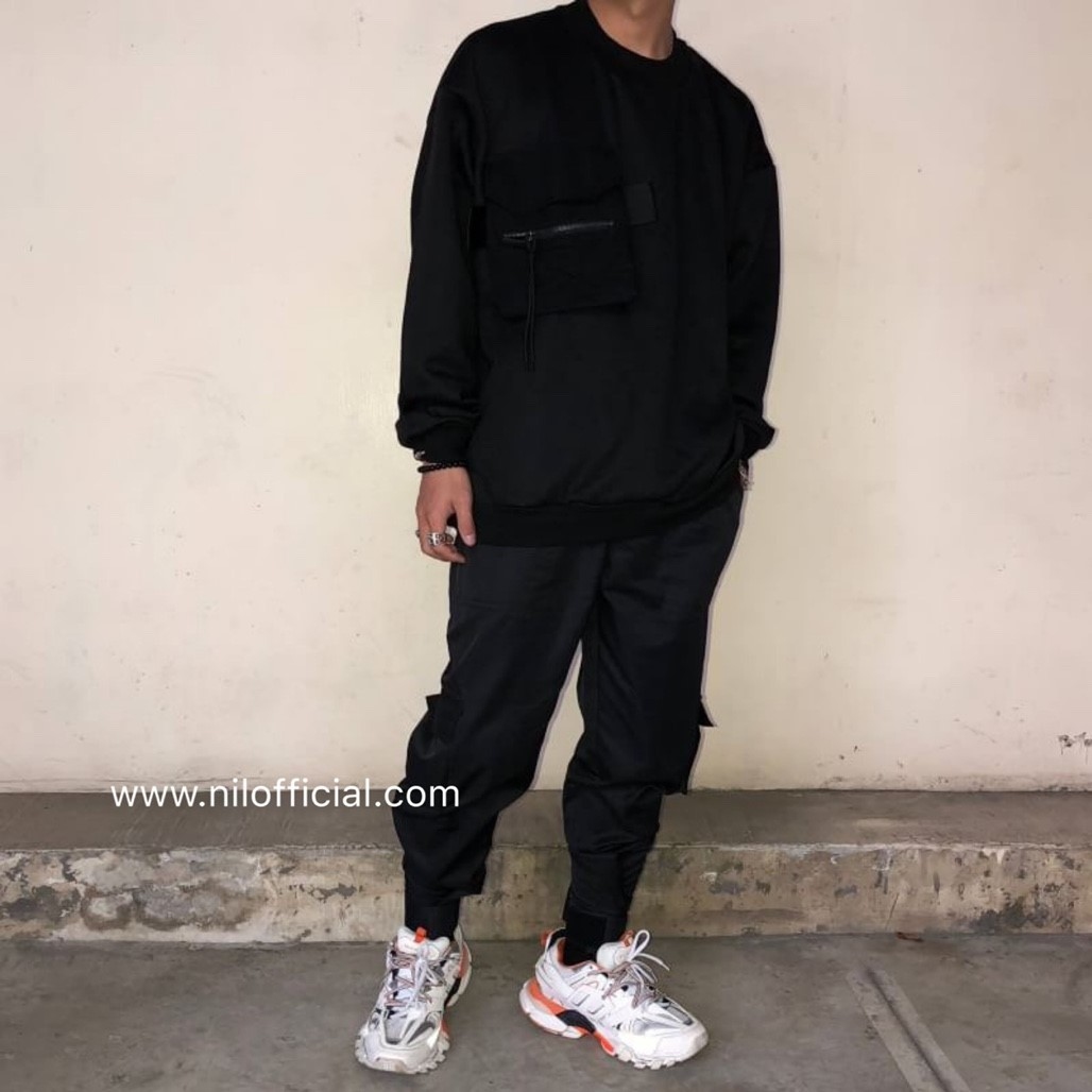 韓國 立體大口袋拉鍊寬鬆衛衣