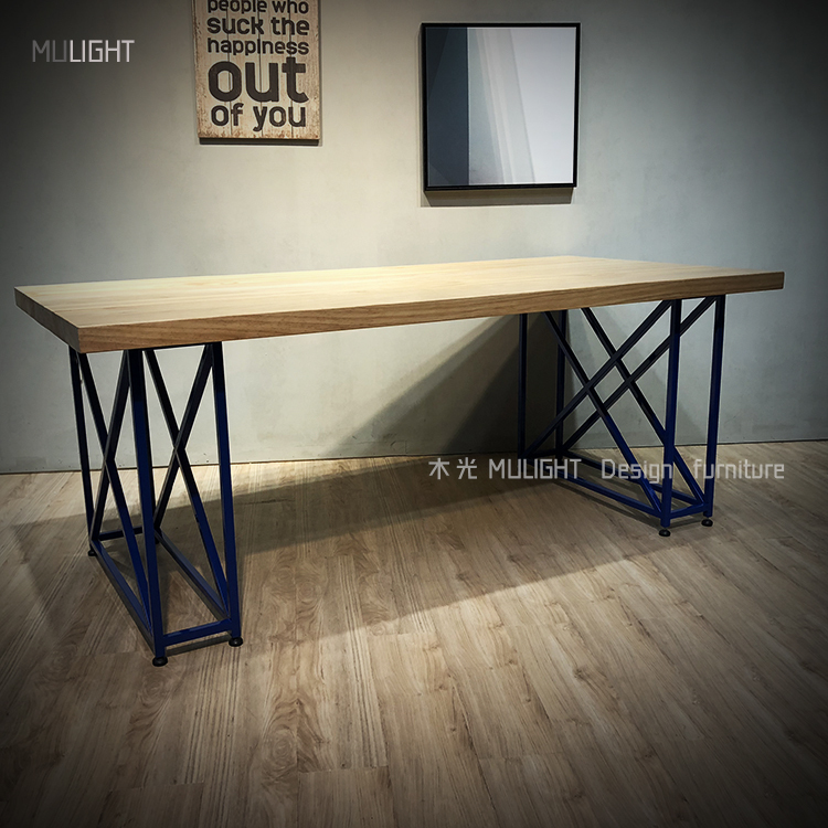台灣製-Double X 湛藍鐵藝實木桌|可訂製