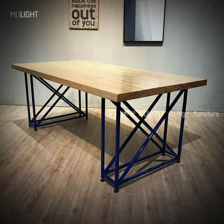 台灣製-Double X 湛藍鐵藝實木桌|可訂製