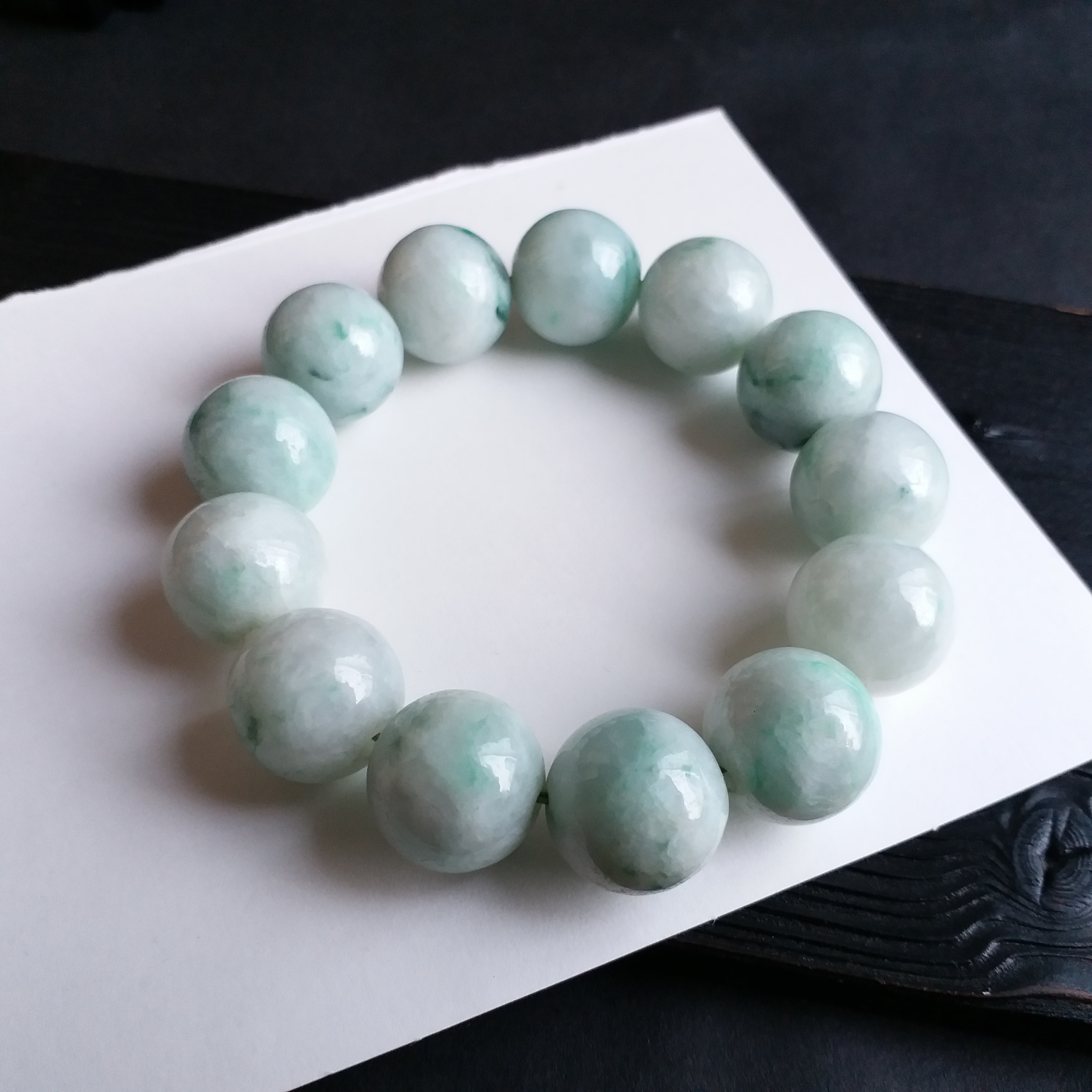 冰糯淺綠飄花手串 (16.5mm直徑), 天然翡翠A玉, 緬甸玉, Jade, Jadeite