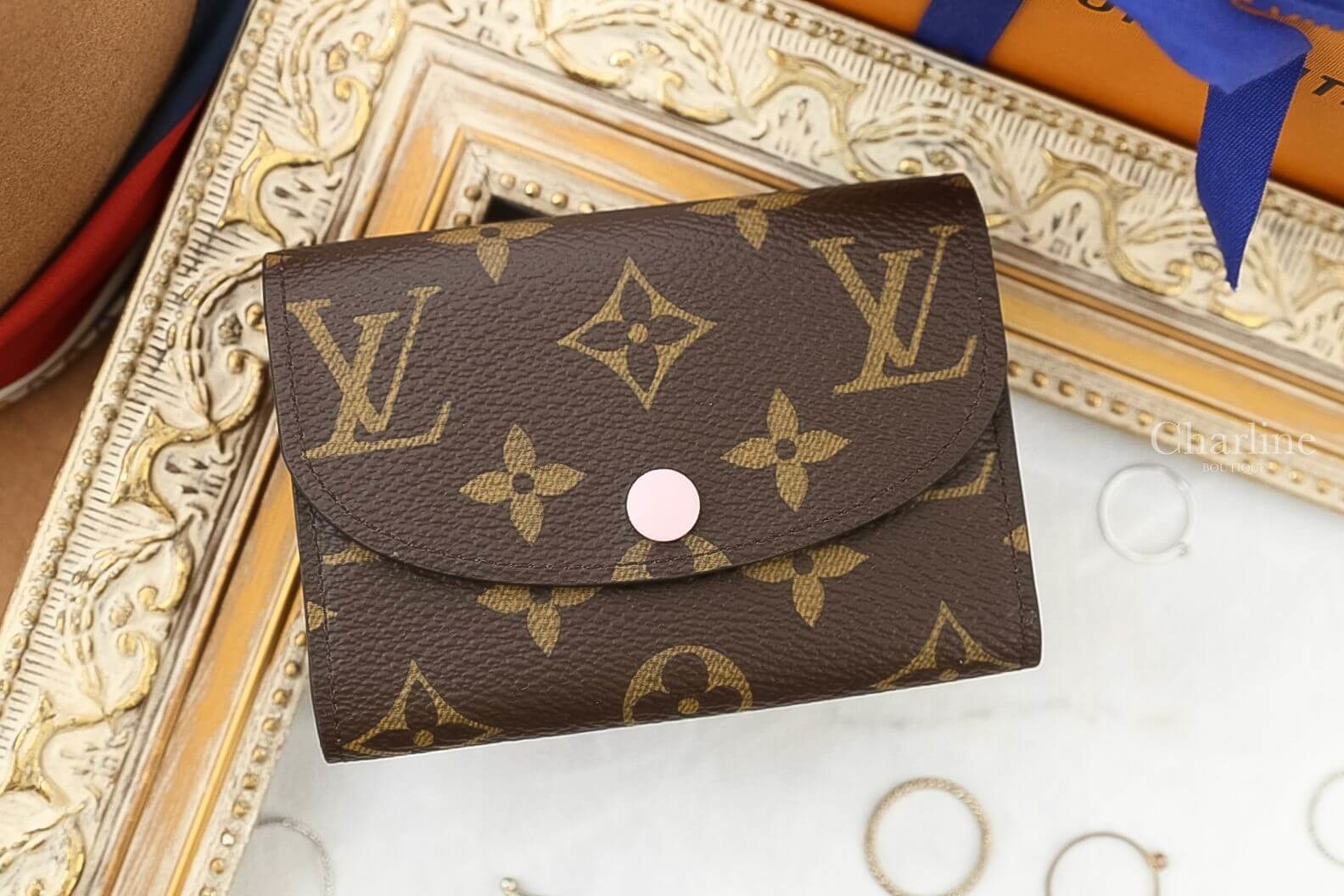 Louis Vuitton Rosalie Coin Purse 咖啡色玫瑰粉內裡釦式卡片零錢包