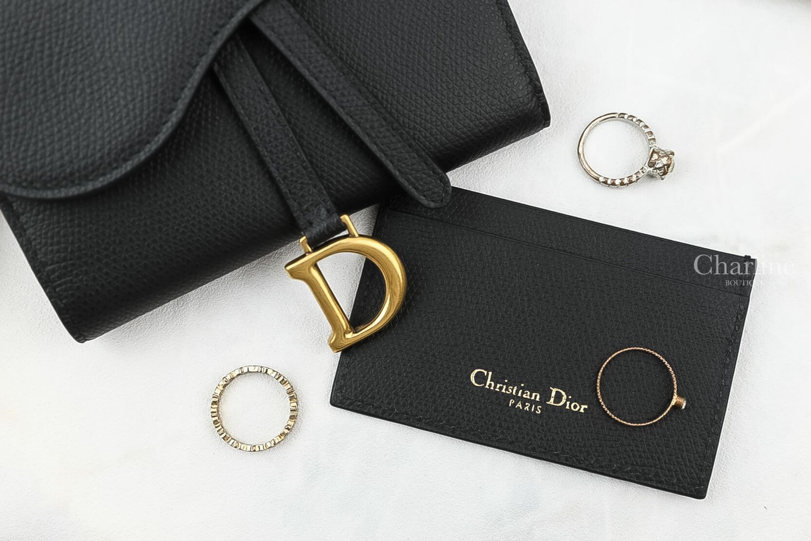 Dior Saddle Wallet In Calfskin 黑色D金飾扣式無紙鈔夾層小牛皮馬鞍三折短夾
