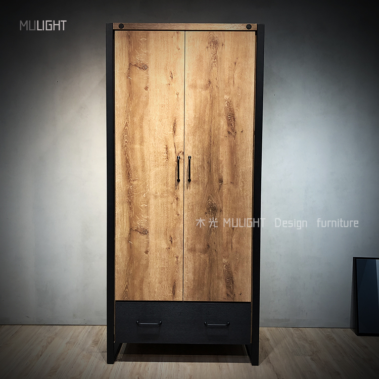 MUKO-細緻仿真木紋鐵藝衣櫃