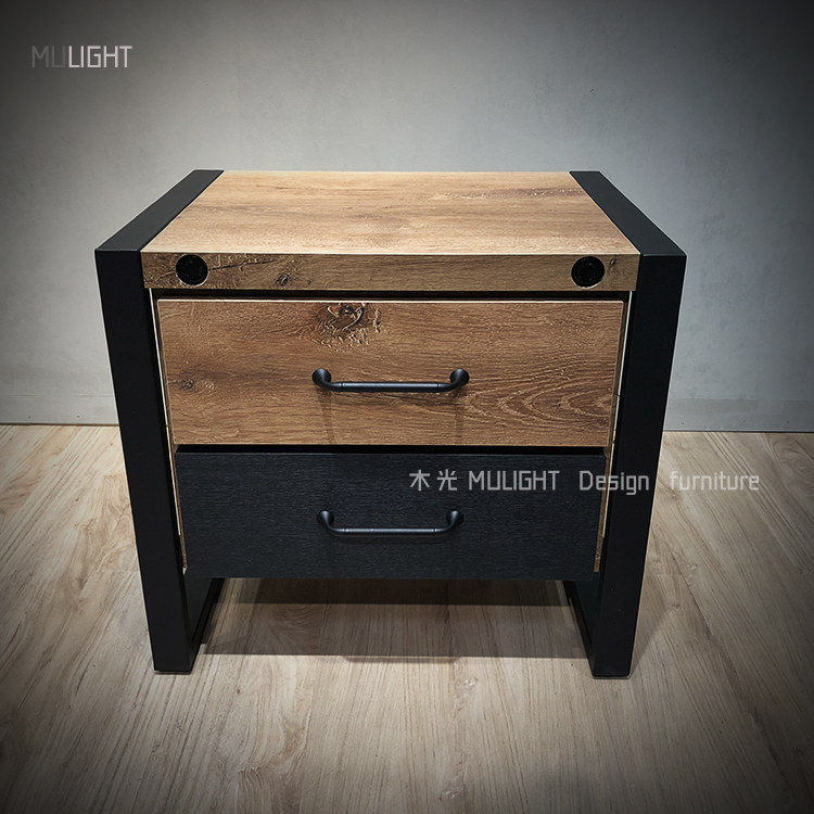 MUKO-細緻仿真木紋鐵藝床頭櫃