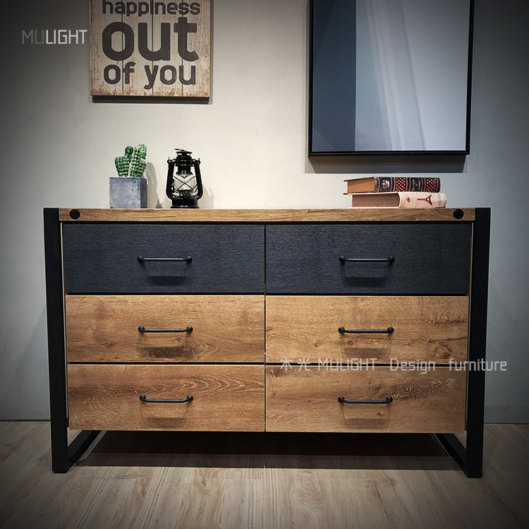 MUKO-細緻仿真木紋鐵藝置物櫃