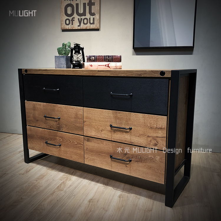 MUKO-細緻仿真木紋鐵藝置物櫃