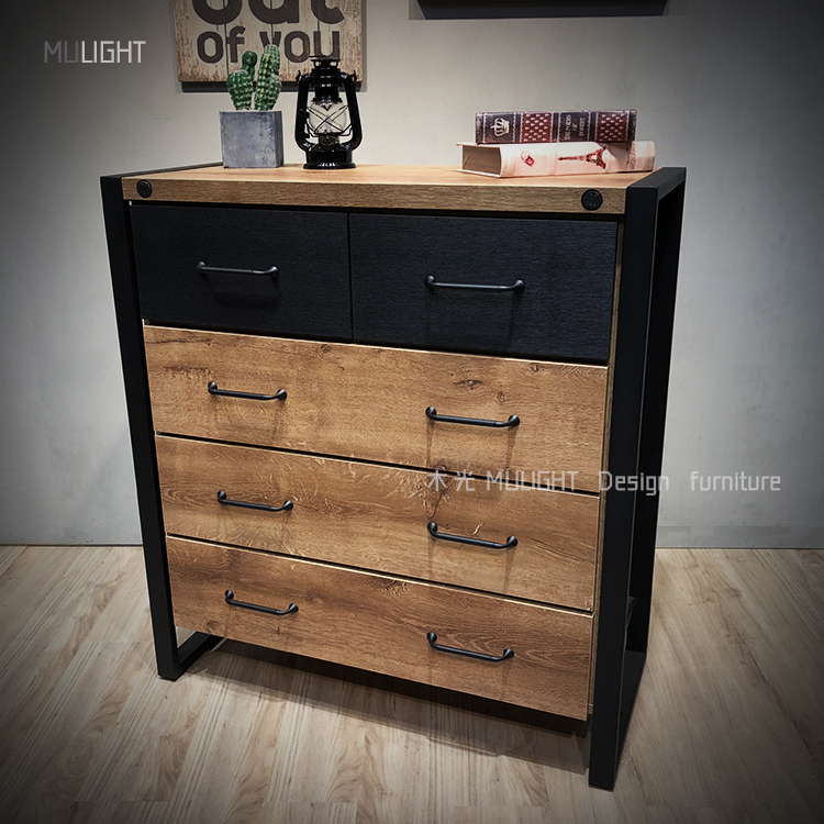 MUKO-細緻仿真木紋鐵藝抽屜櫃