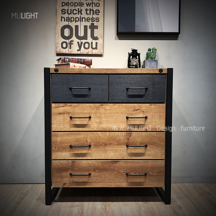 MUKO-細緻仿真木紋鐵藝抽屜櫃