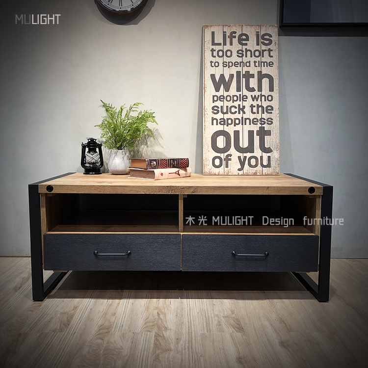 MUKO-細緻仿真木紋鐵藝茶几