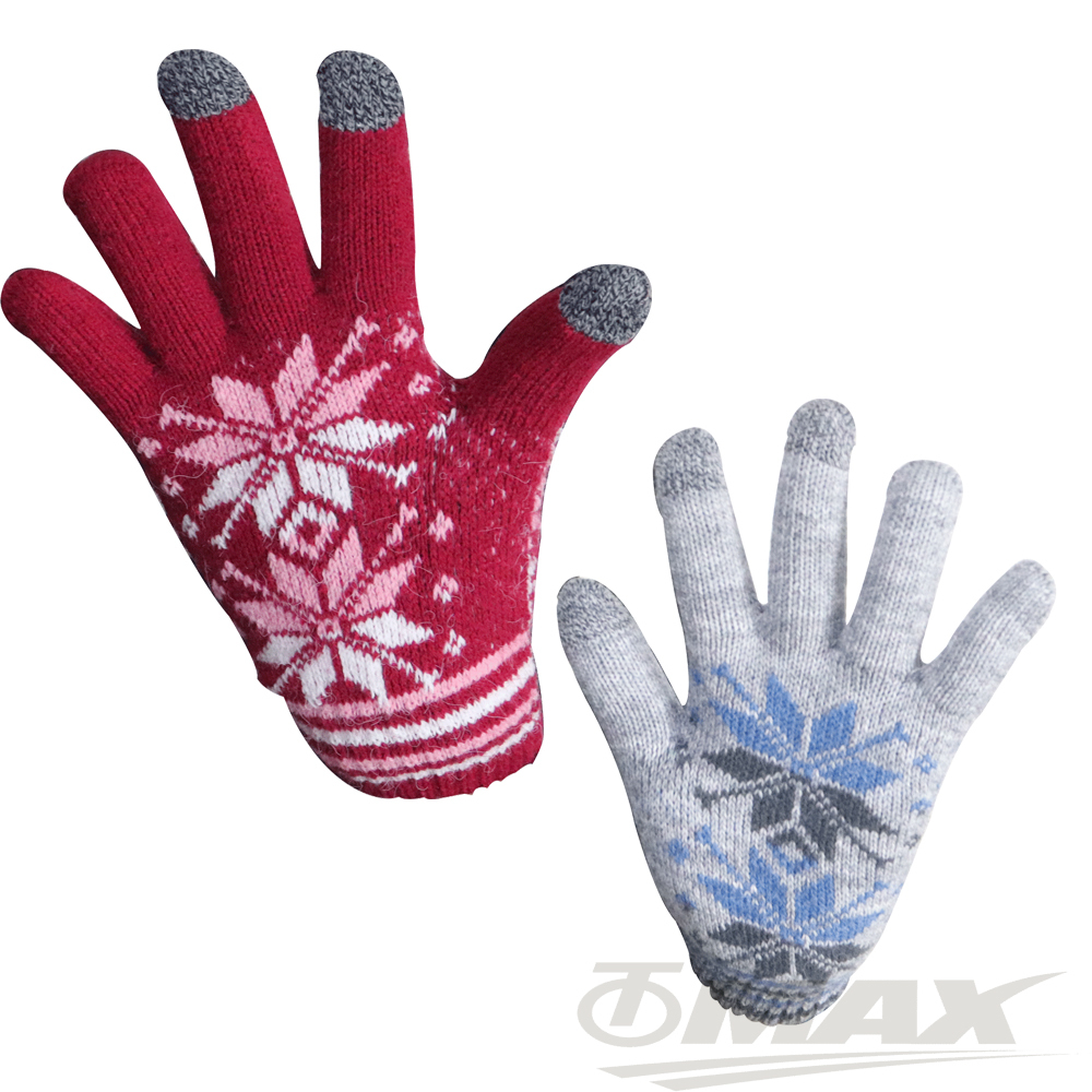 OMAX觸控雙層保暖針織手套-女-2雙(灰色+紅色) 破盤下殺
