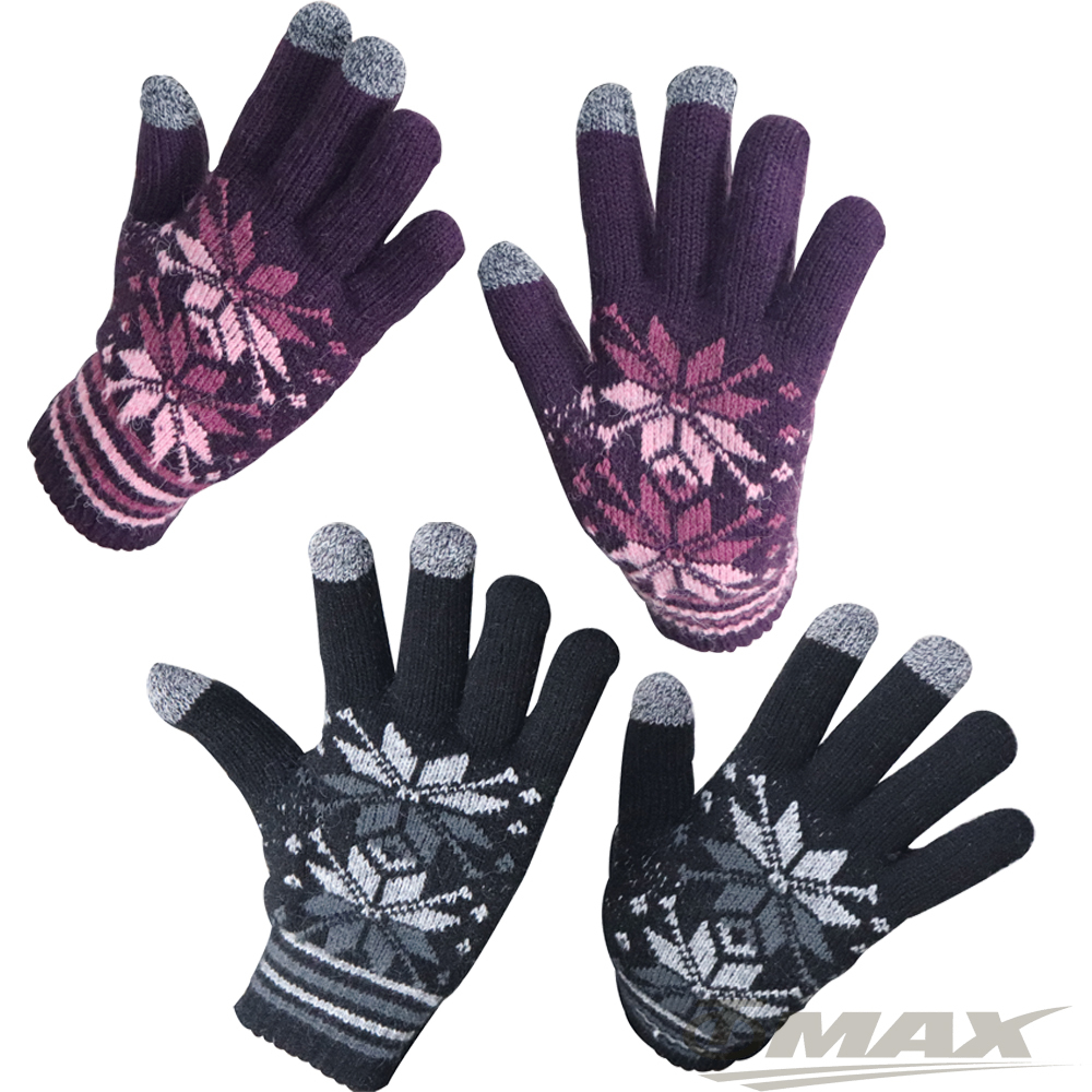 OMAX觸控雙層保暖針織手套-女-2雙(黑色+紫色) 破盤下殺