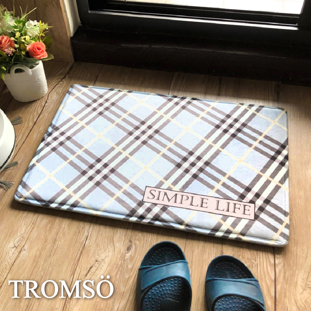 短毛絨地墊-M702時尚藍菱格(長+短組合)