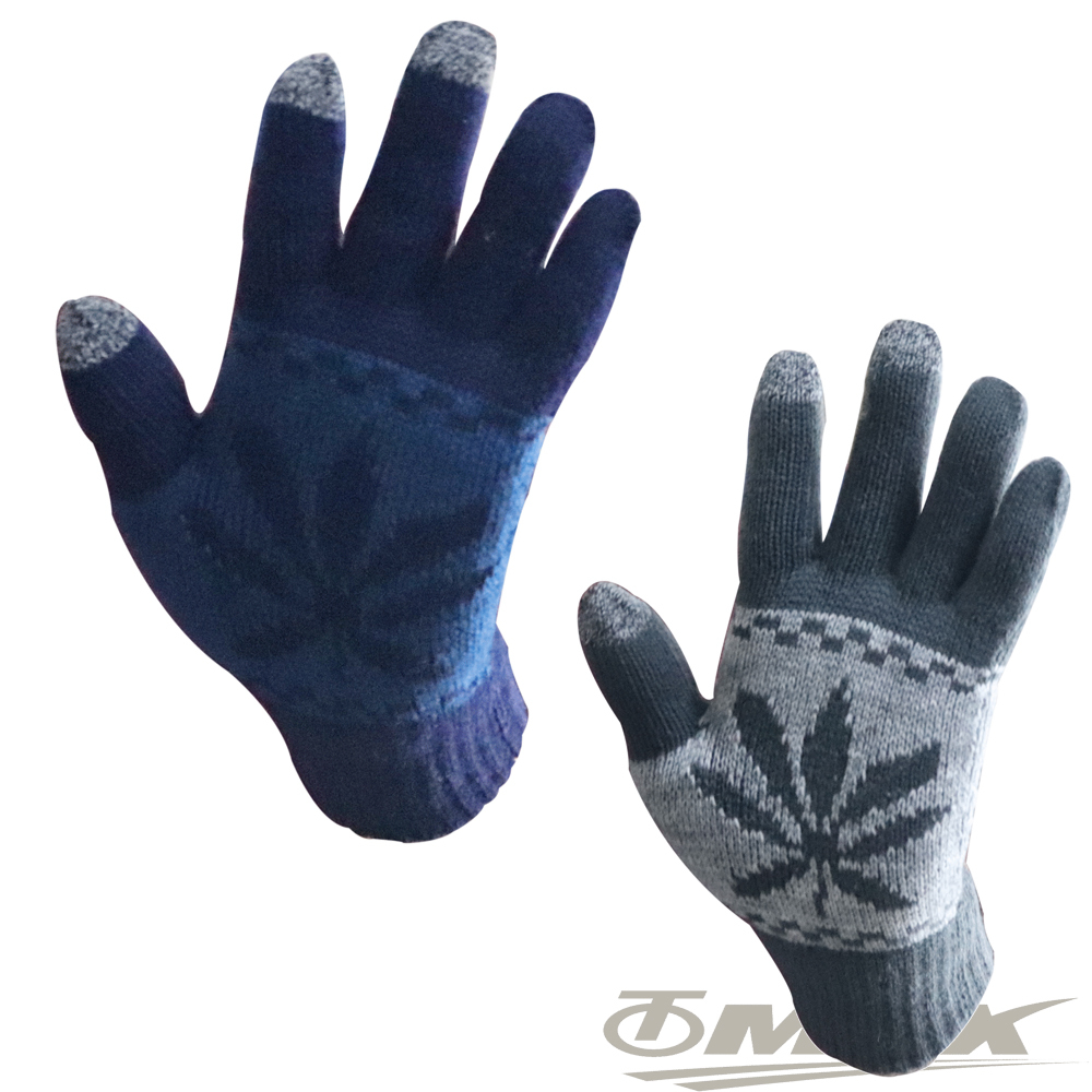 OMAX觸控雙層保暖針織手套-男-2雙 (藍色+深灰) 破盤下殺 OMAX歐妹思購物網