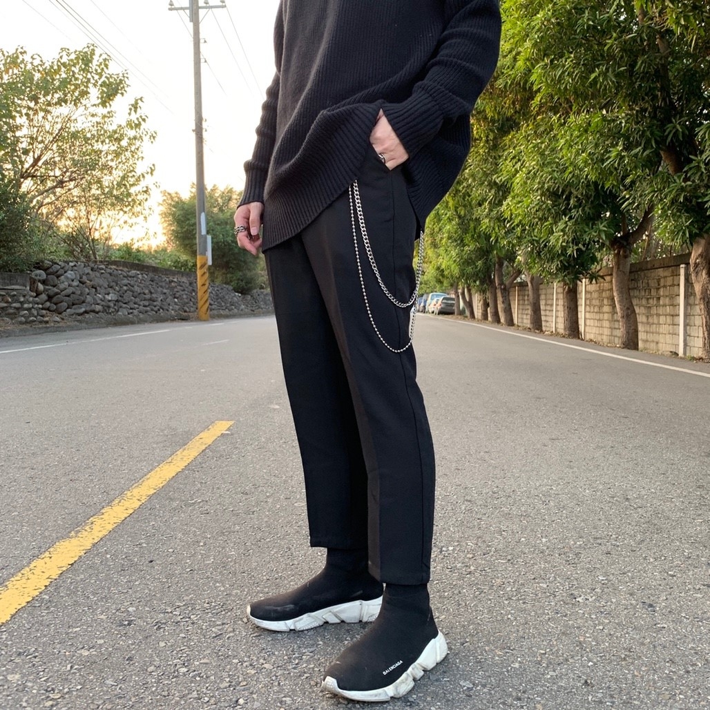 韓國 素色 修身 九分 西裝褲