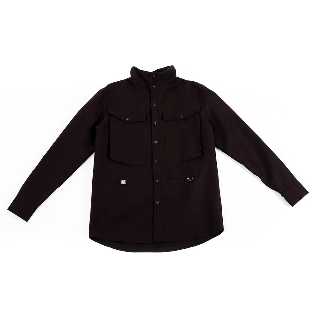 高領貼袋襯衫 (黑)