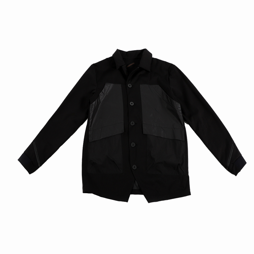 國民領拼色外套 (黑)