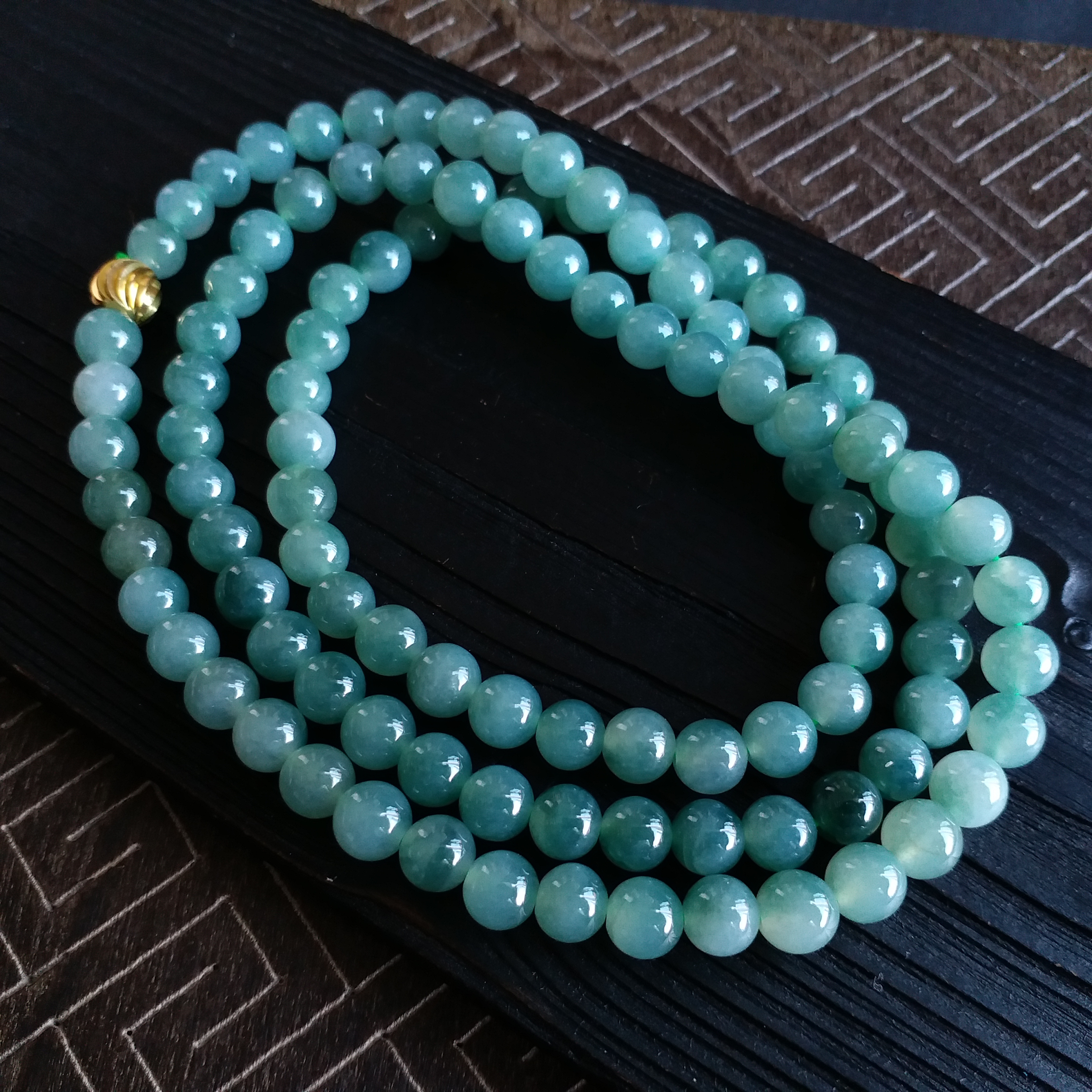 KH145098 緬甸冰種晴綠玉珠鍊 (7mm直徑)