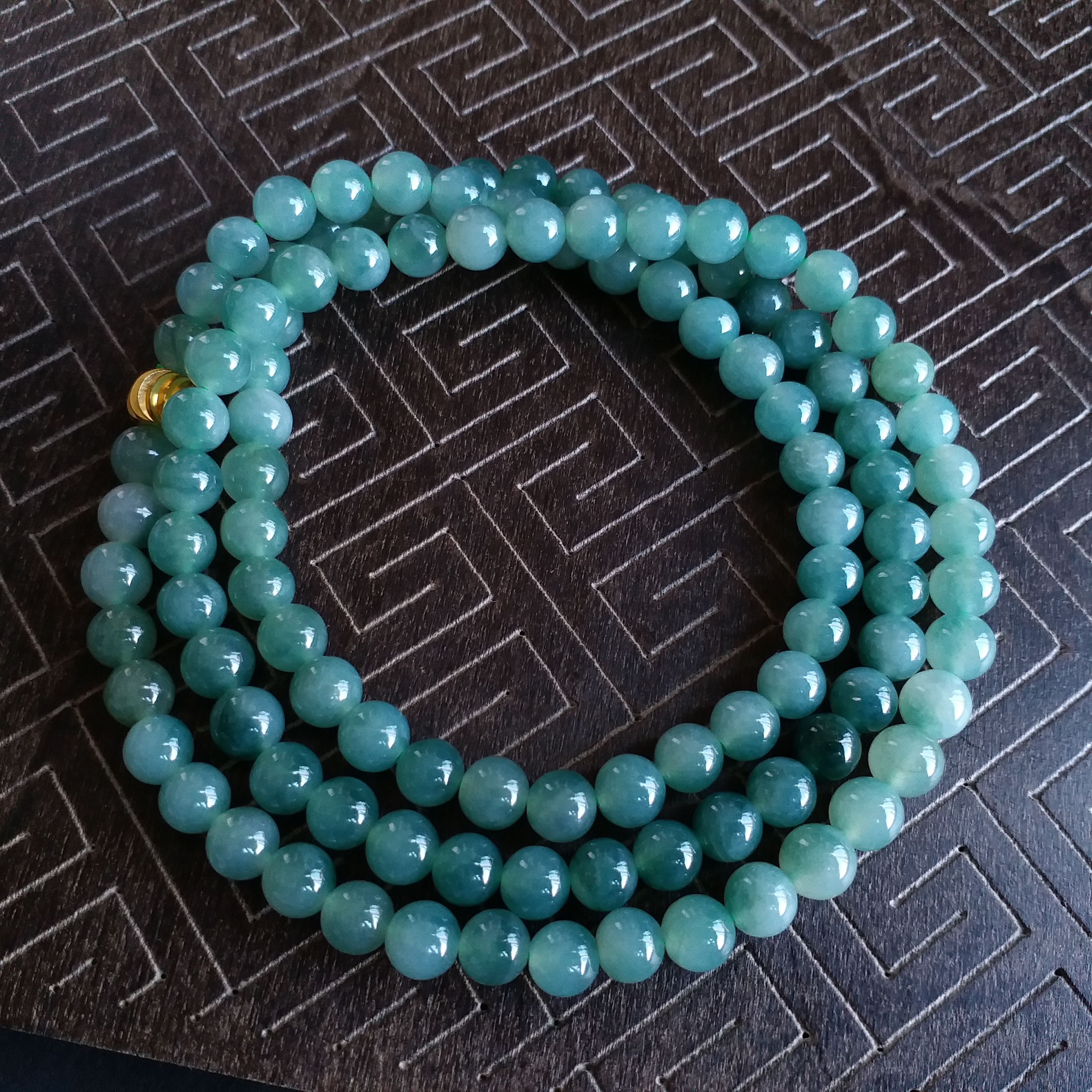 KH145098 緬甸冰種晴綠玉珠鍊 (7mm直徑)