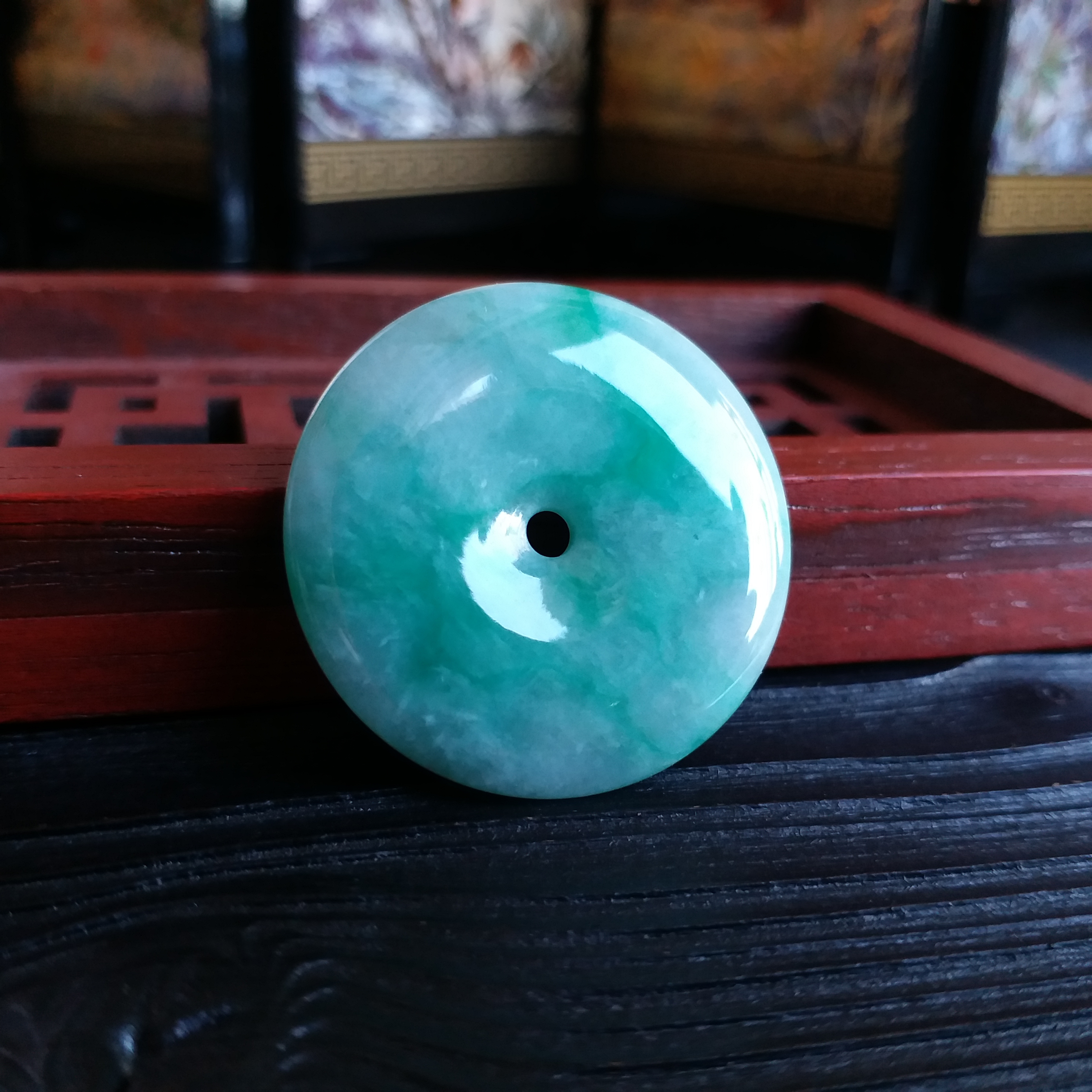 J1196 冰糯飄綠花平安扣 (31.4mm直徑)