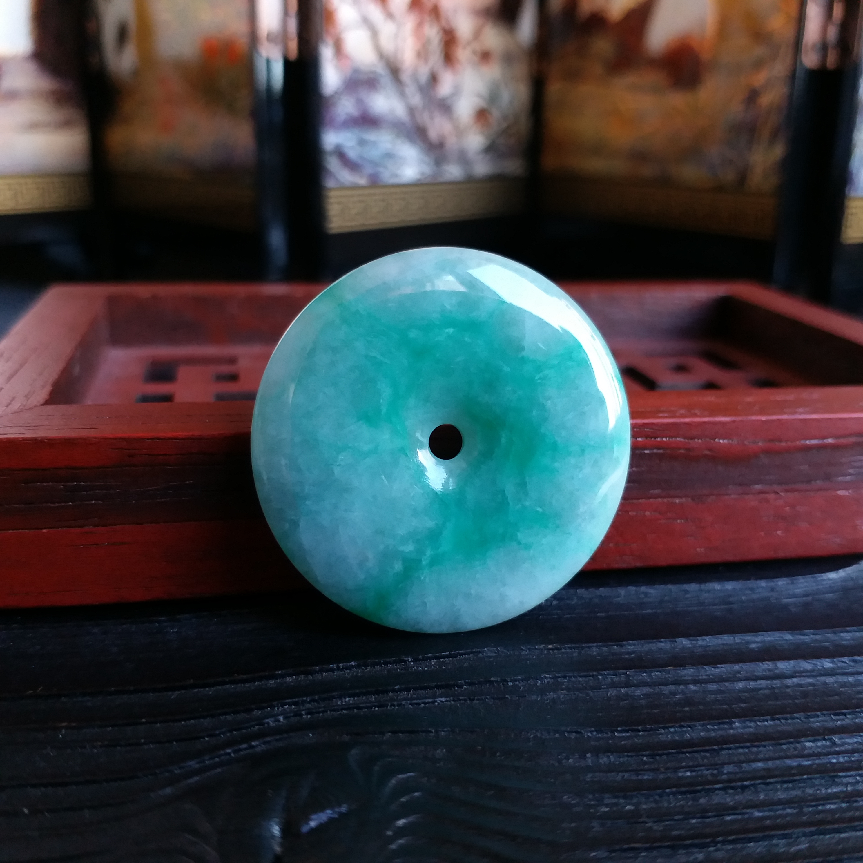 J1196 冰糯飄綠花平安扣 (31.4mm直徑)