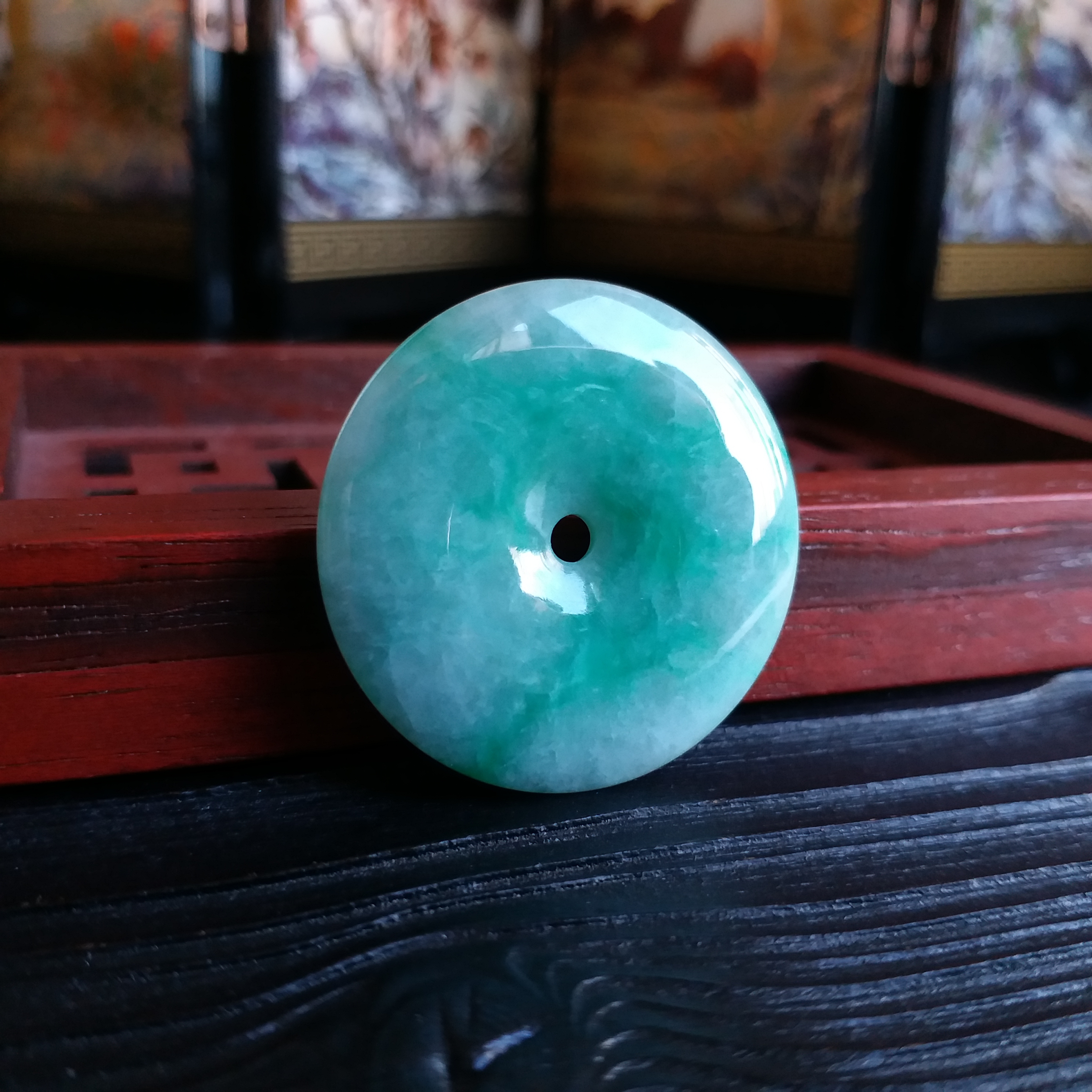 冰糯飄綠花平安扣 (31.4mm直徑), 天然翡翠A玉, 緬甸玉, Jade, Jadeite