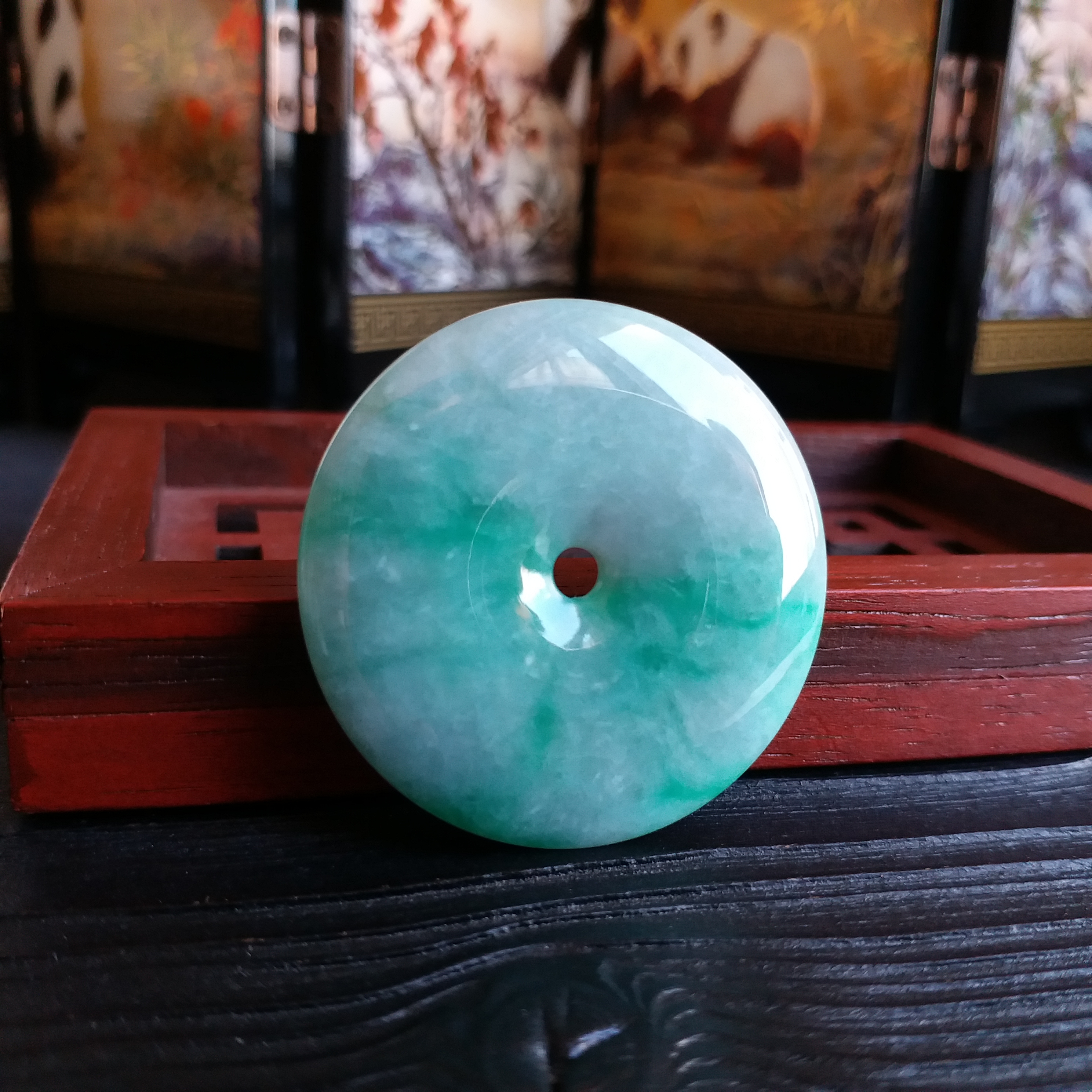 J1199 冰糯飄綠花大平安扣 (37.3mm直徑)