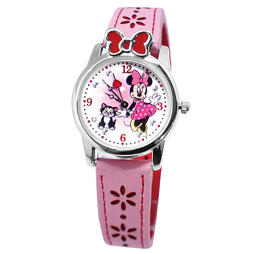 【迪士尼】俏麗米妮蝴蝶結造型雙層皮錶