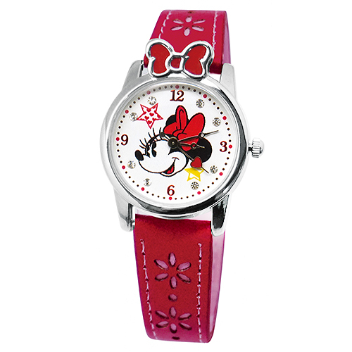 【迪士尼】復古米妮蝴蝶結造型雙層皮錶