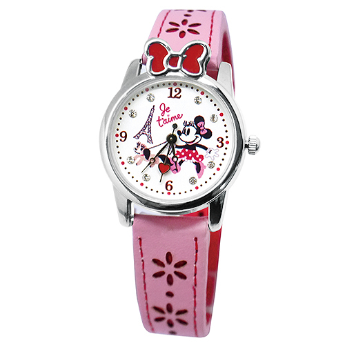 【迪士尼】巴黎米妮蝴蝶結造型雙層皮錶