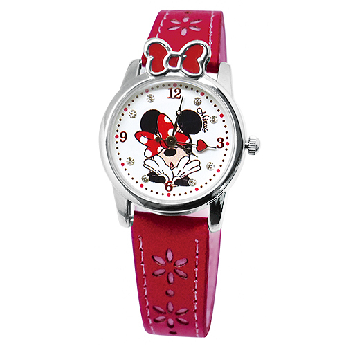 【迪士尼】俏皮米妮蝴蝶結造型雙層皮錶