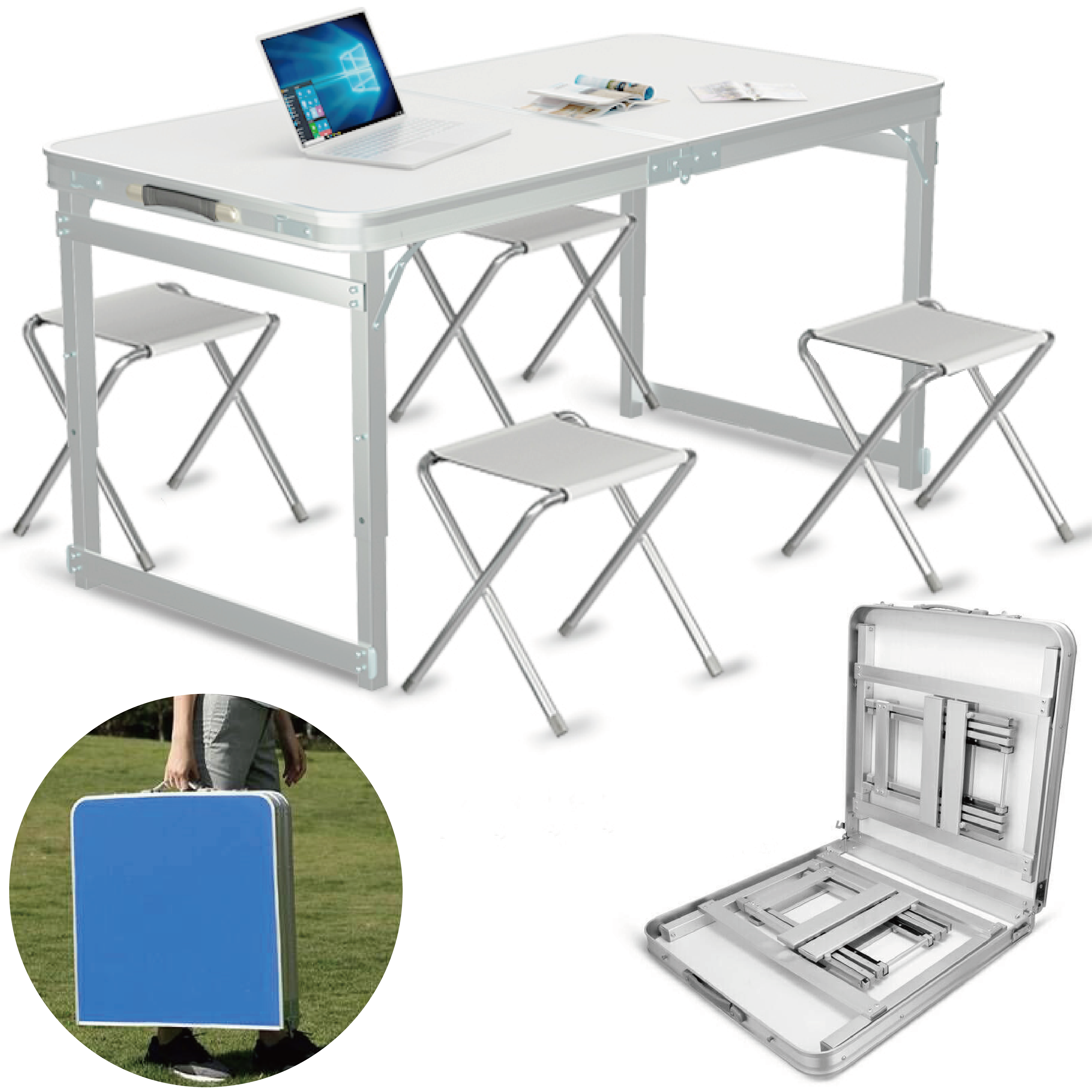 「去到邊都可以摺埋打開」摺得埋既鋁合金檯凳組合 4凳1檯