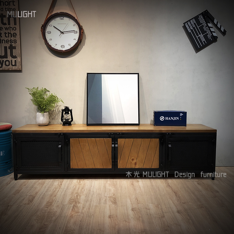 實木斜紋造型鐵網電視櫃|可訂製