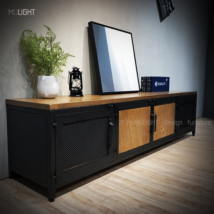 實木斜紋造型鐵網電視櫃|可訂製